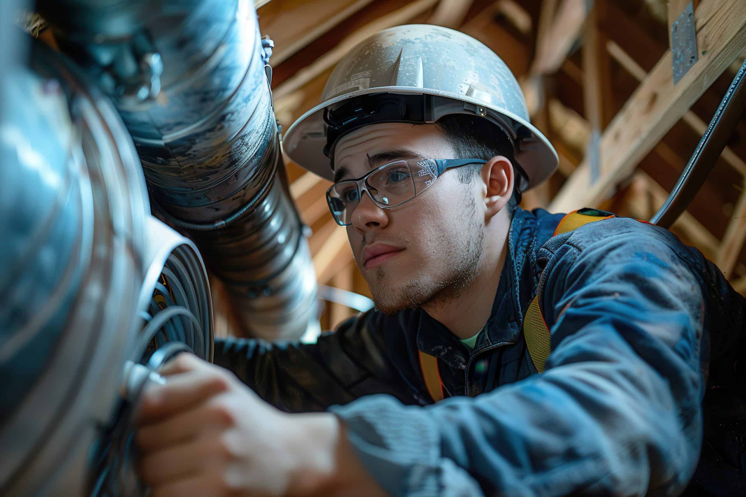 Eco-Friendly Home Upgrade: Man Installing Solar Attic Fan for Sustainable Ventilation Solution